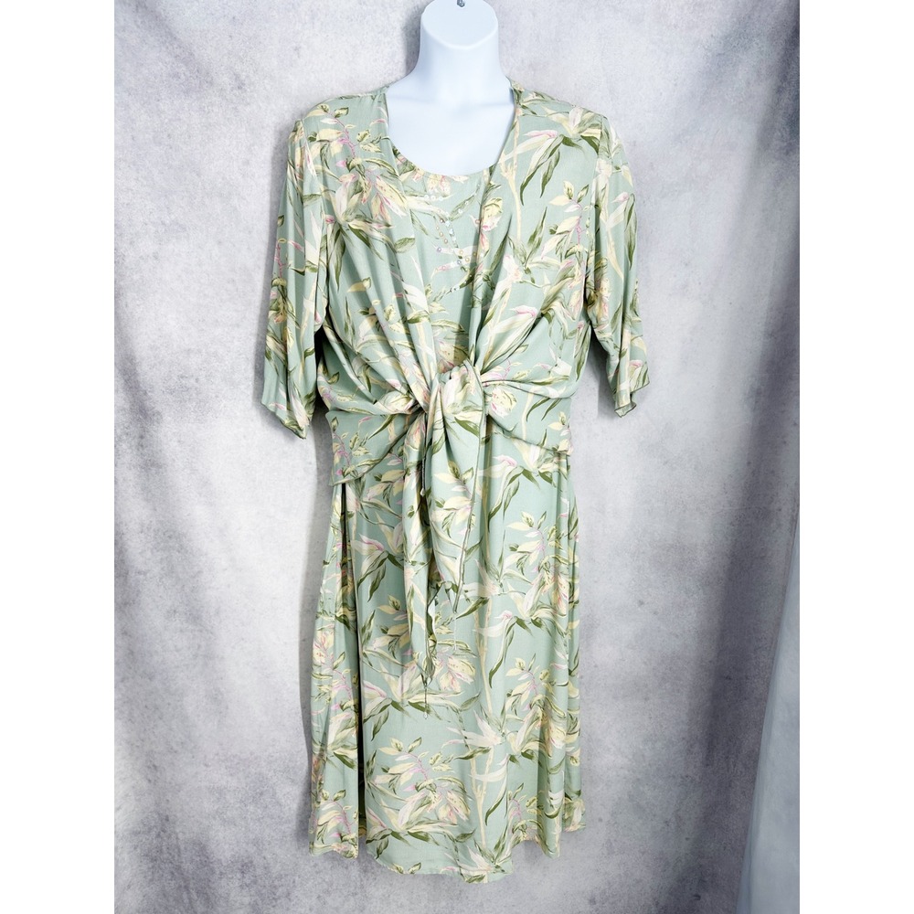 Globe Trotter Green Pastel Tropical Floral Sequin Dress Wrap Combo Plus Size 2X